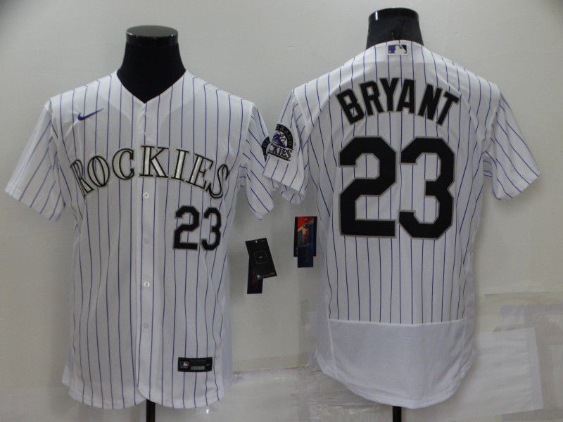 Men Colorado Rockies #23 Bryant White Strip Elite Nike 2022 MLB Jersey-0